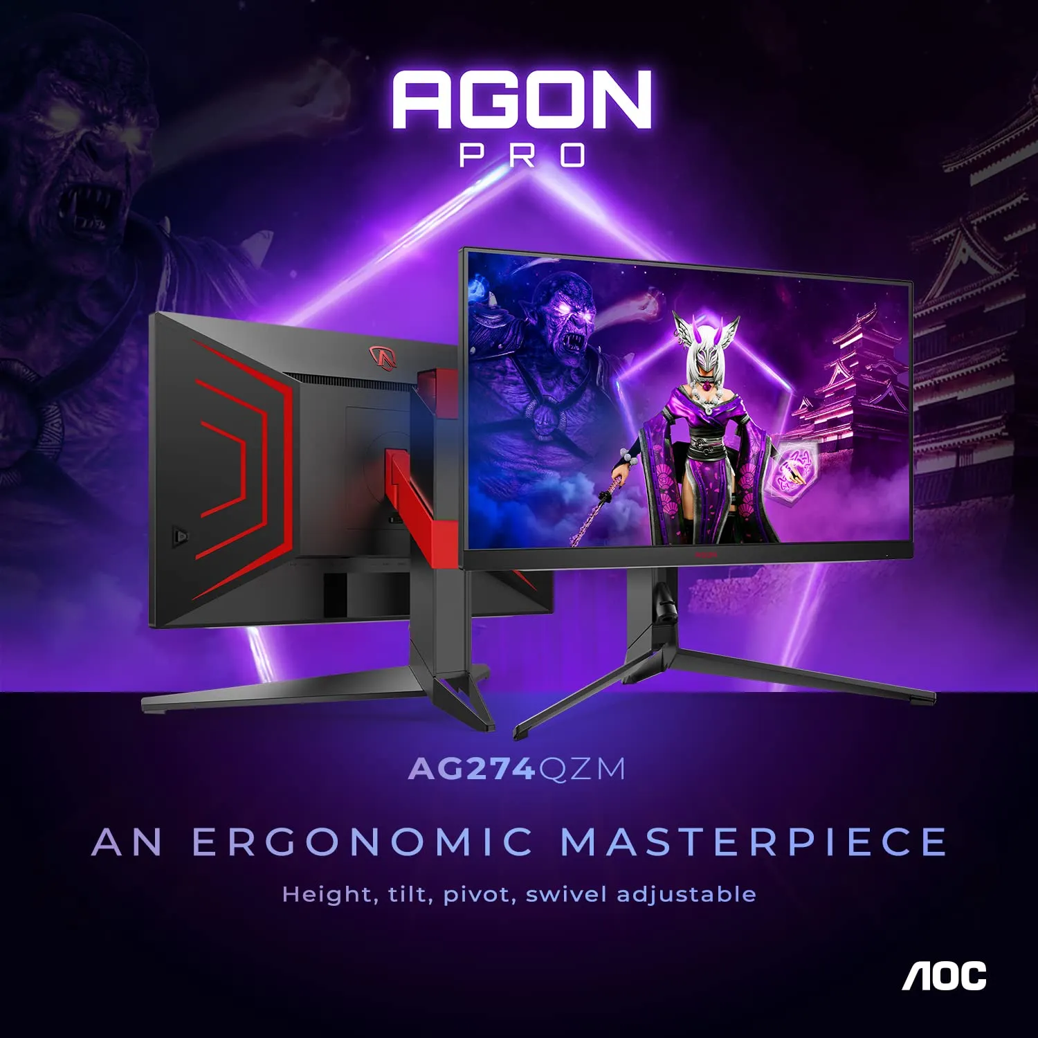 AOC AG274QZM-B 27" Tournament Gaming Monitor 2560 x 1440 240Hz Certified (Renewed)