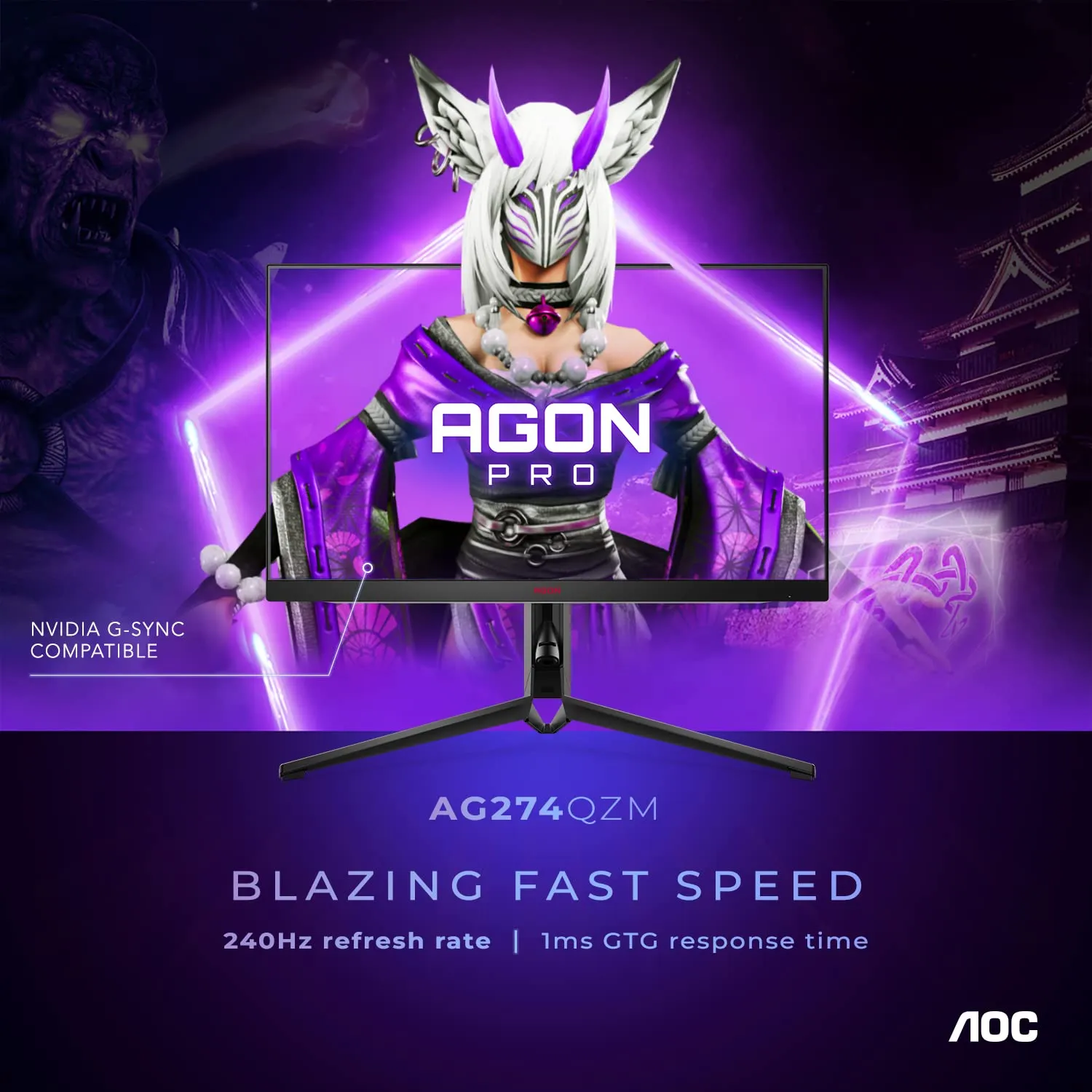 AOC AG274QZM-B 27" Tournament Gaming Monitor 2560 x 1440 240Hz Certified (Renewed)