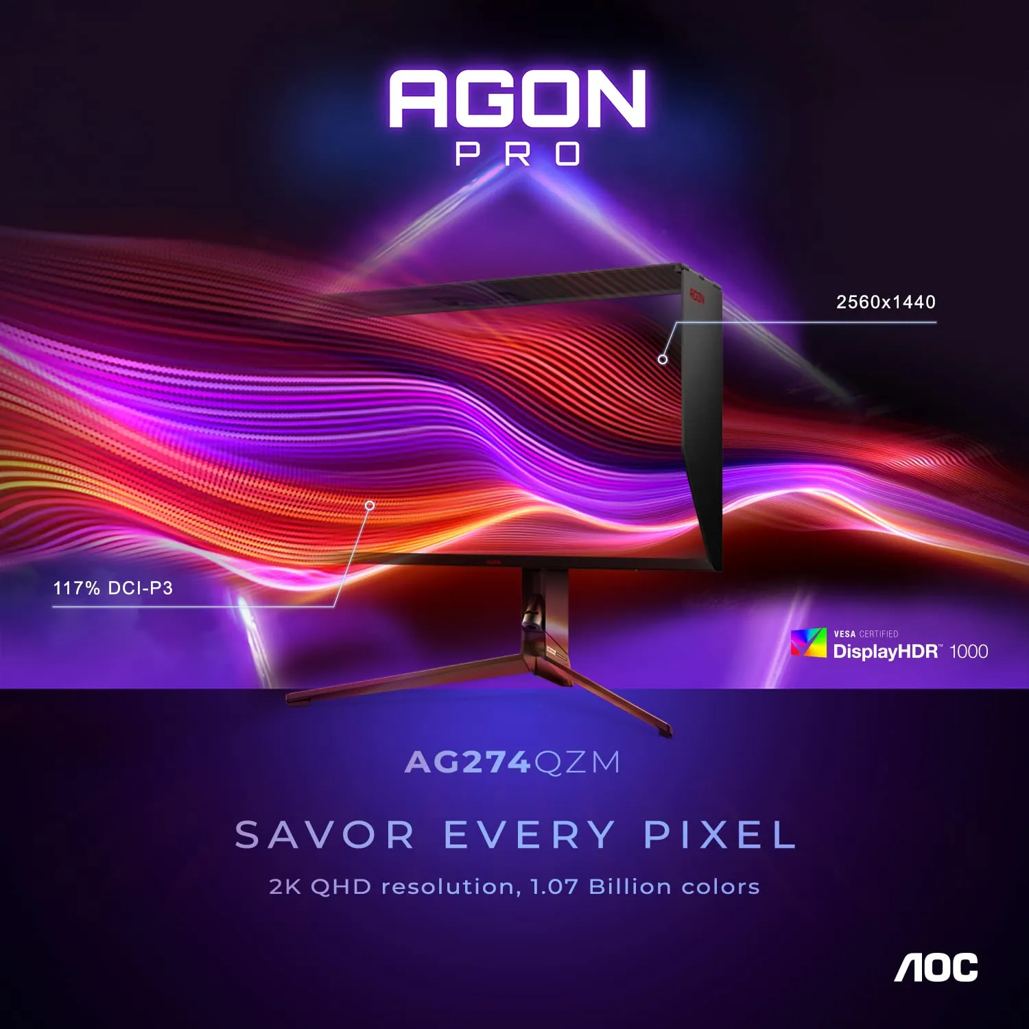 AOC AG274QZM-B 27" Tournament Gaming Monitor 2560 x 1440 240Hz Certified (Renewed)