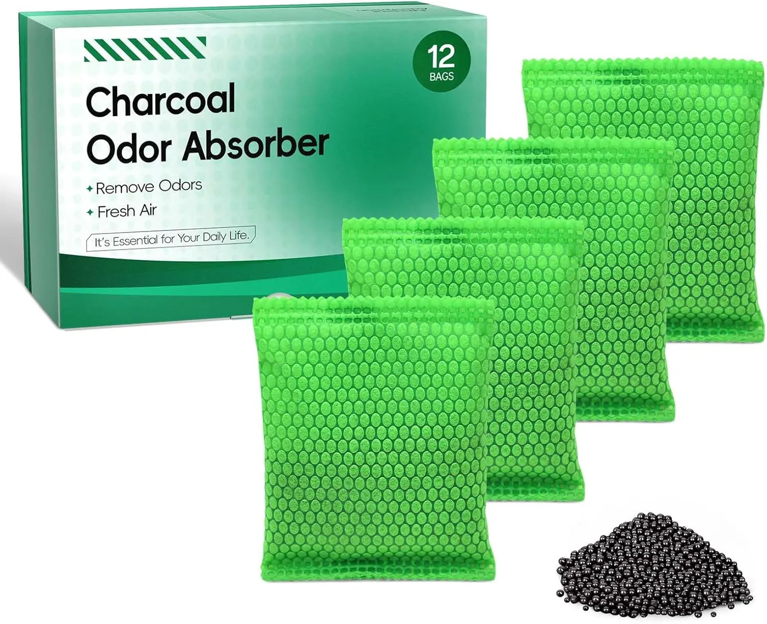 Aoketch Nano Mineral Crystal Activated Charcoal Bags Odor Absorber Activated Air Purifying Bags Natural absorber for shoes car refrigerator (12 packs/55 grams)