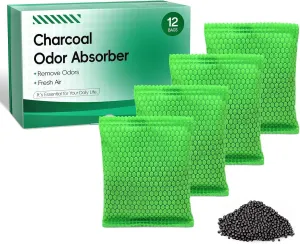 Aoketch Nano Mineral Crystal Activated Charcoal Bags Odor Absorber Activated Air Purifying Bags Natural absorber for shoes car refrigerator (12 packs/55 grams)