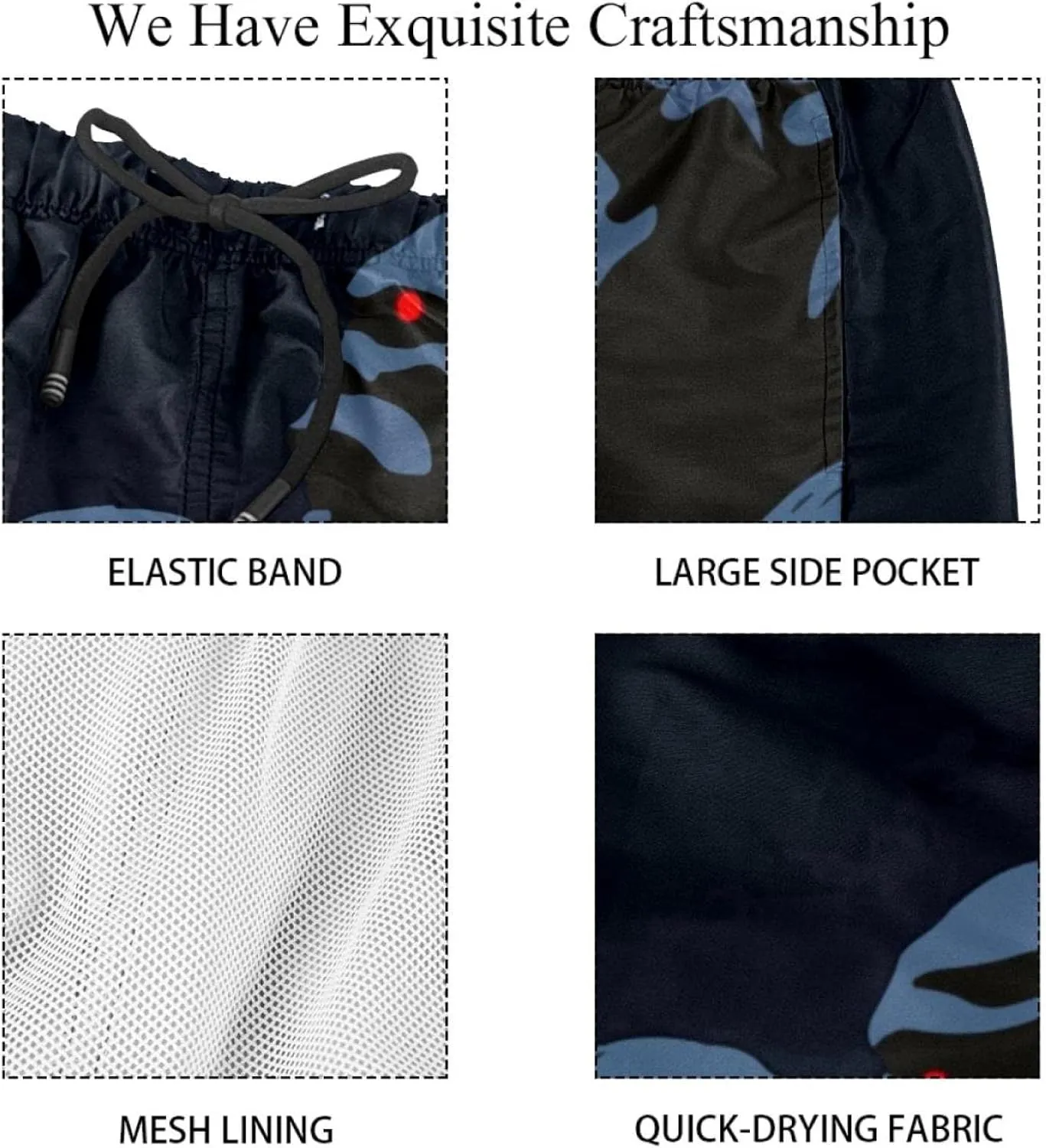Ape Tribe Mononoke Hime Swim Trunks Elastic Swimsuit Board Shorts Beach Shorts with Pockets for Men