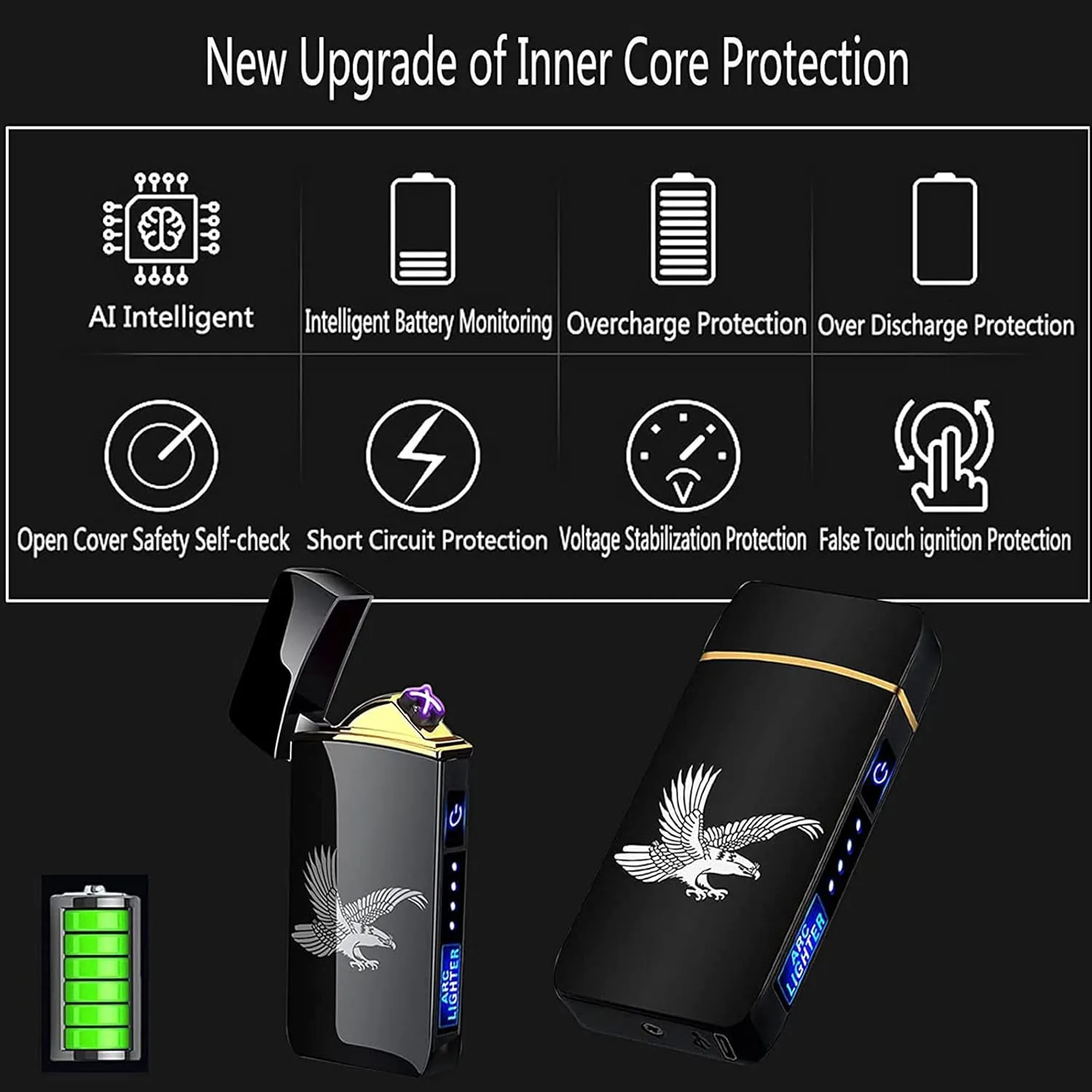 Arc Lighter, Smart Electric USB Rechargeable Lighter Windproof Flameless Lightweight Plasma for Fire,BBQs,Fireworks,Candle,Camping - Outdoors Indoors (T3-Blue Printed Dragon)