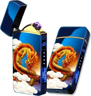 Arc Lighter, Smart Electric USB Rechargeable Lighter Windproof Flameless Lightweight Plasma for Fire,BBQs,Fireworks,Candle,Camping - Outdoors Indoors (T3-Blue Printed Dragon)