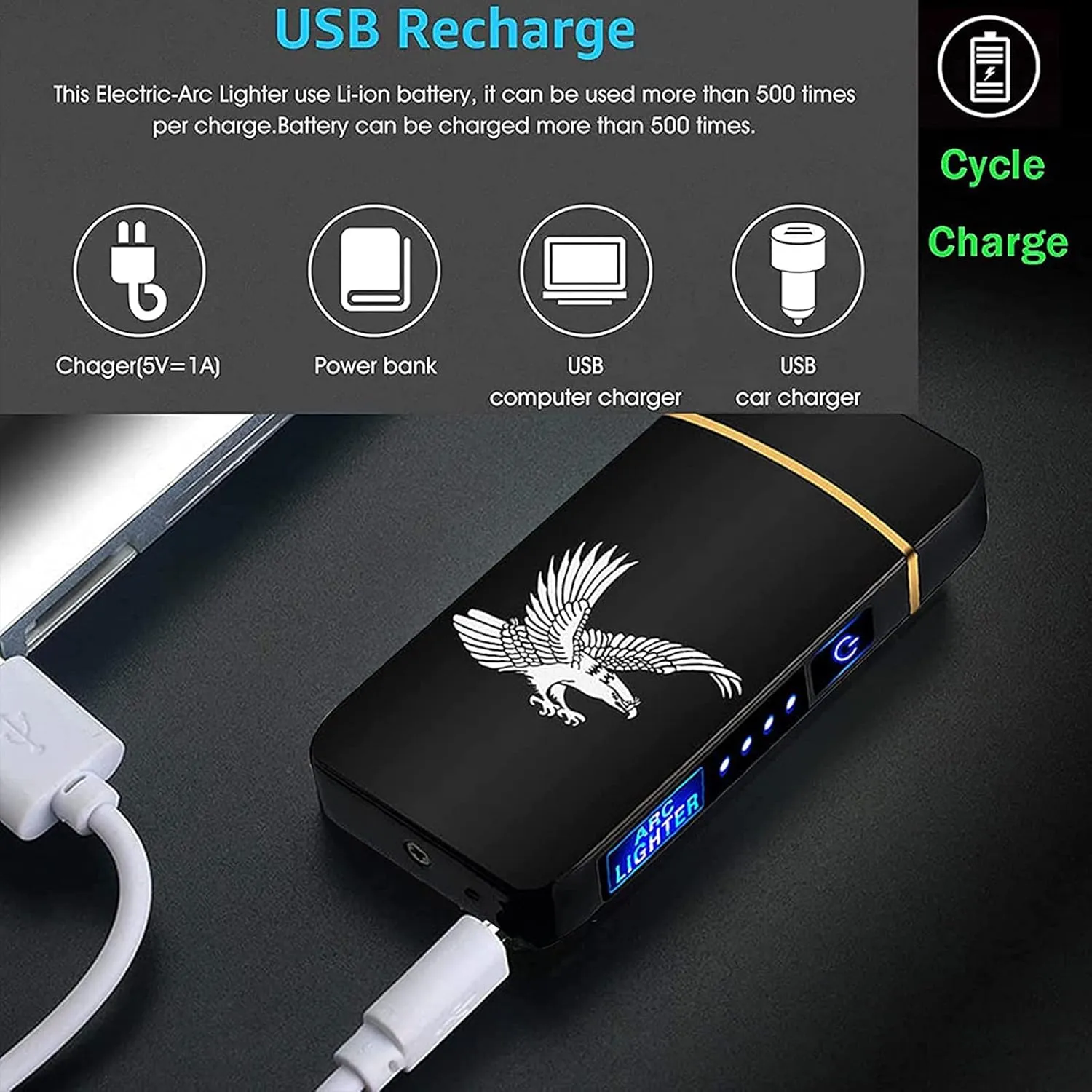 Arc Lighter, Smart Electric USB Rechargeable Lighter Windproof Flameless Lightweight Plasma for Fire,BBQs,Fireworks,Candle,Camping - Outdoors Indoors (T3-Blue Printed Dragon)