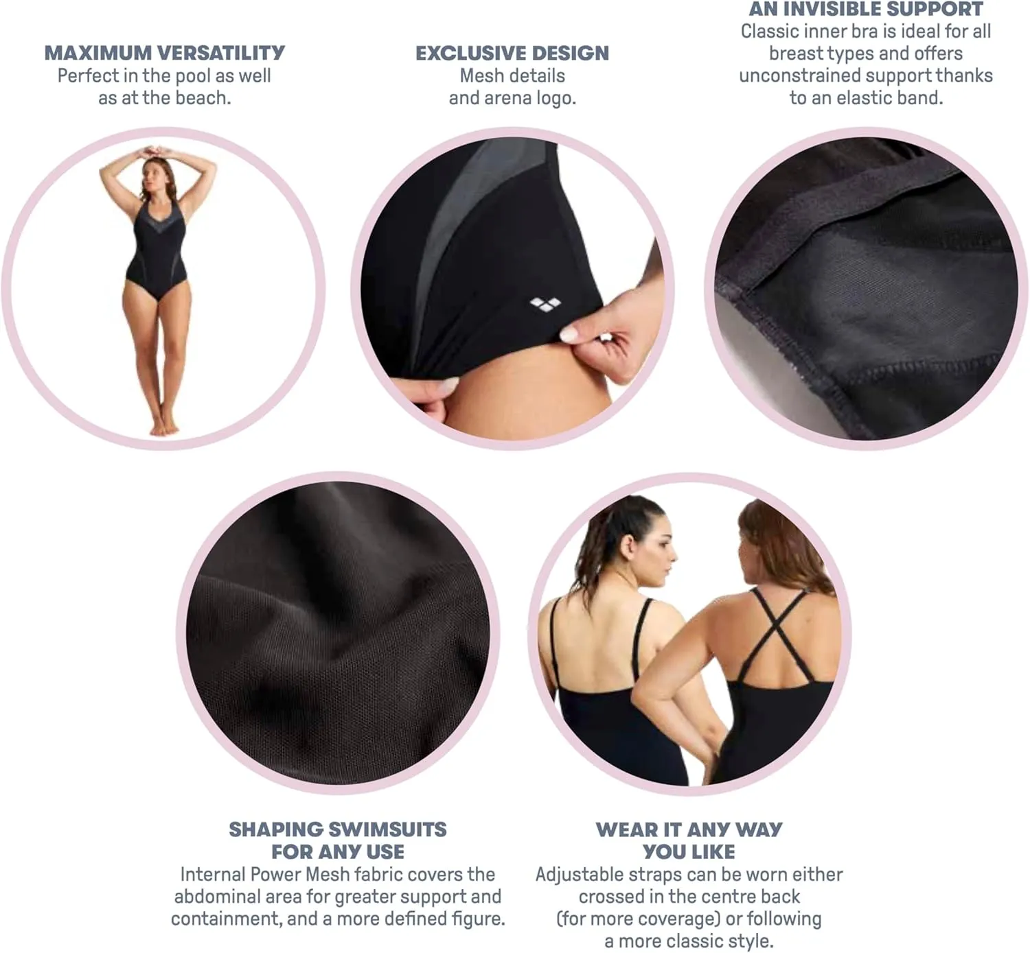 ARENA Bodylift Women's Isabel B-Cup One Piece Shaping Swimsuit Light Cross Back UV Protection Tummy Control Bathing Suit
