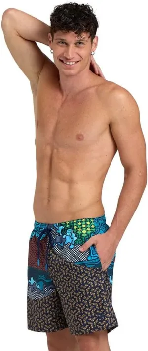 ARENA Men's Icons Solid Beach Short Boxers Swimming Bermuda with Mesh Inner Brief, Side Pockets, Pool Beach Vacation Swimsuit
