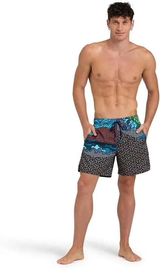 ARENA Men's Icons Solid Beach Short Boxers Swimming Bermuda with Mesh Inner Brief, Side Pockets, Pool Beach Vacation Swimsuit