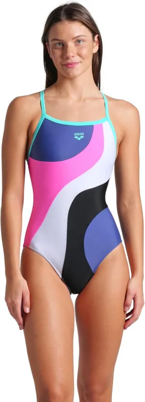 ARENA Women's Feel Multi Slices Light Drop Back Swimsuit One Piece Bathing Suit