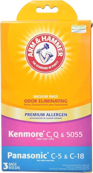 Arm & Hammer Premium Vacuum Bags, Kenmore Style C, Q, & 5055 - Odor and Allergen Eliminating, 3 bags