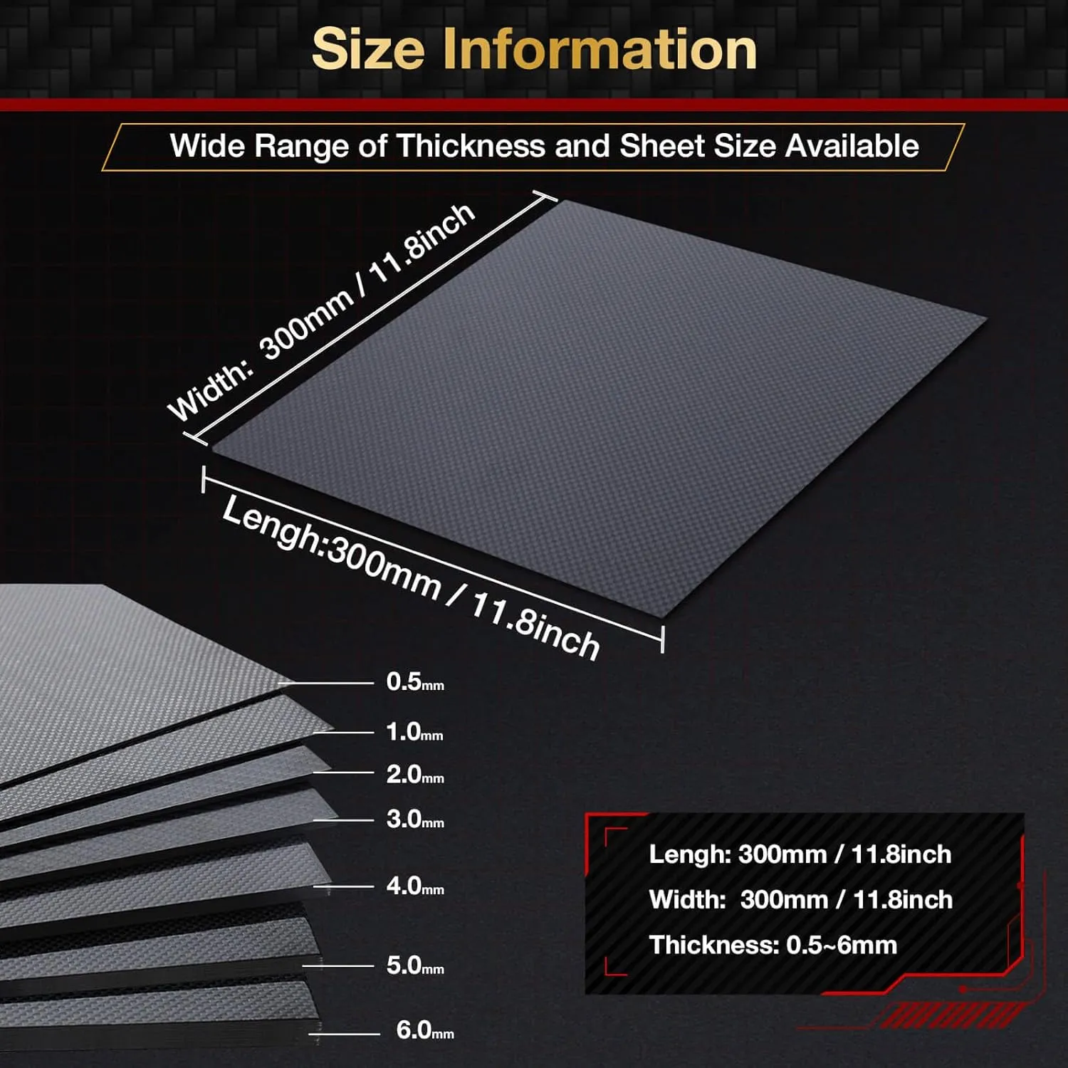 ARRIS 12x12 Carbon Fiber Sheet 3mm, 300x300x3mm Carbon Sheets, Available in 1.0mm 1.5mm 2mm 2.5mm 3.0mm 4mm 5mm 6mm 100% 3K Carbon Sheet Fiber Plate Plain Glossy