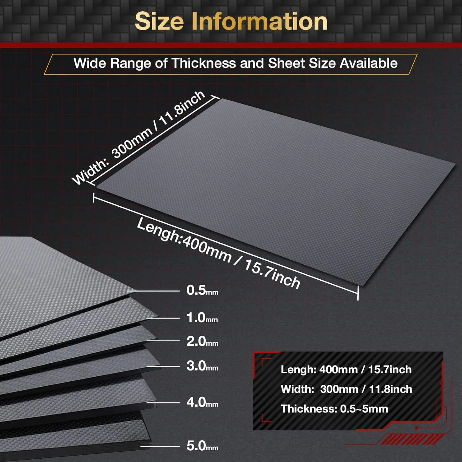 ARRIS 2.5mm Carbon Fiber Sheet 300X400X2.5MM Real Carbon Sheets, Avaialble in 0.5mm 1mm 1.5mm 2mm 3mm 3.5mm 4mm 5mm 6mm Twill Matte Carbon Plate for RC Model
