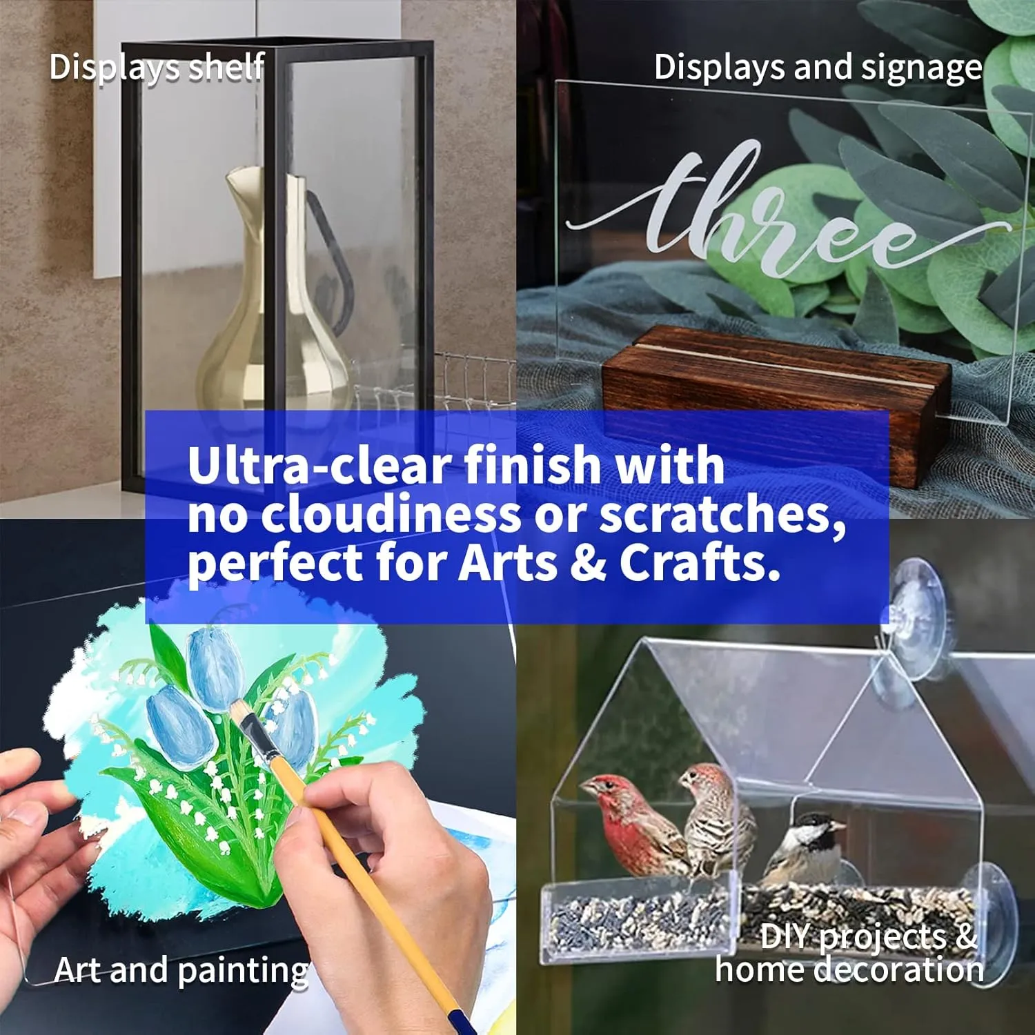 Art3d (2 Pack) 1/8" Thick Plexiglass Sheets - 36" x 24" PET Clear Acrylic Sheets for Art Design，Craft Projects, Signs, DIY in Home, Wedding, Festival,Party,Office