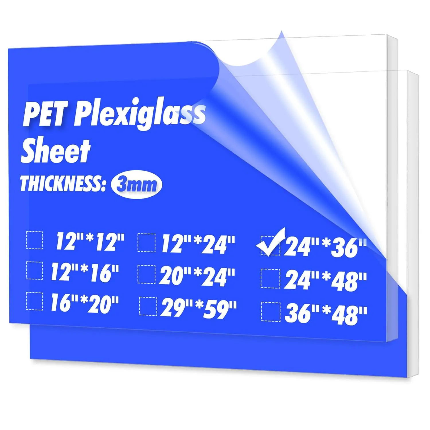 Art3d (2 Pack) 1/8" Thick Plexiglass Sheets - 36" x 24" PET Clear Acrylic Sheets for Art Design，Craft Projects, Signs, DIY in Home, Wedding, Festival,Party,Office