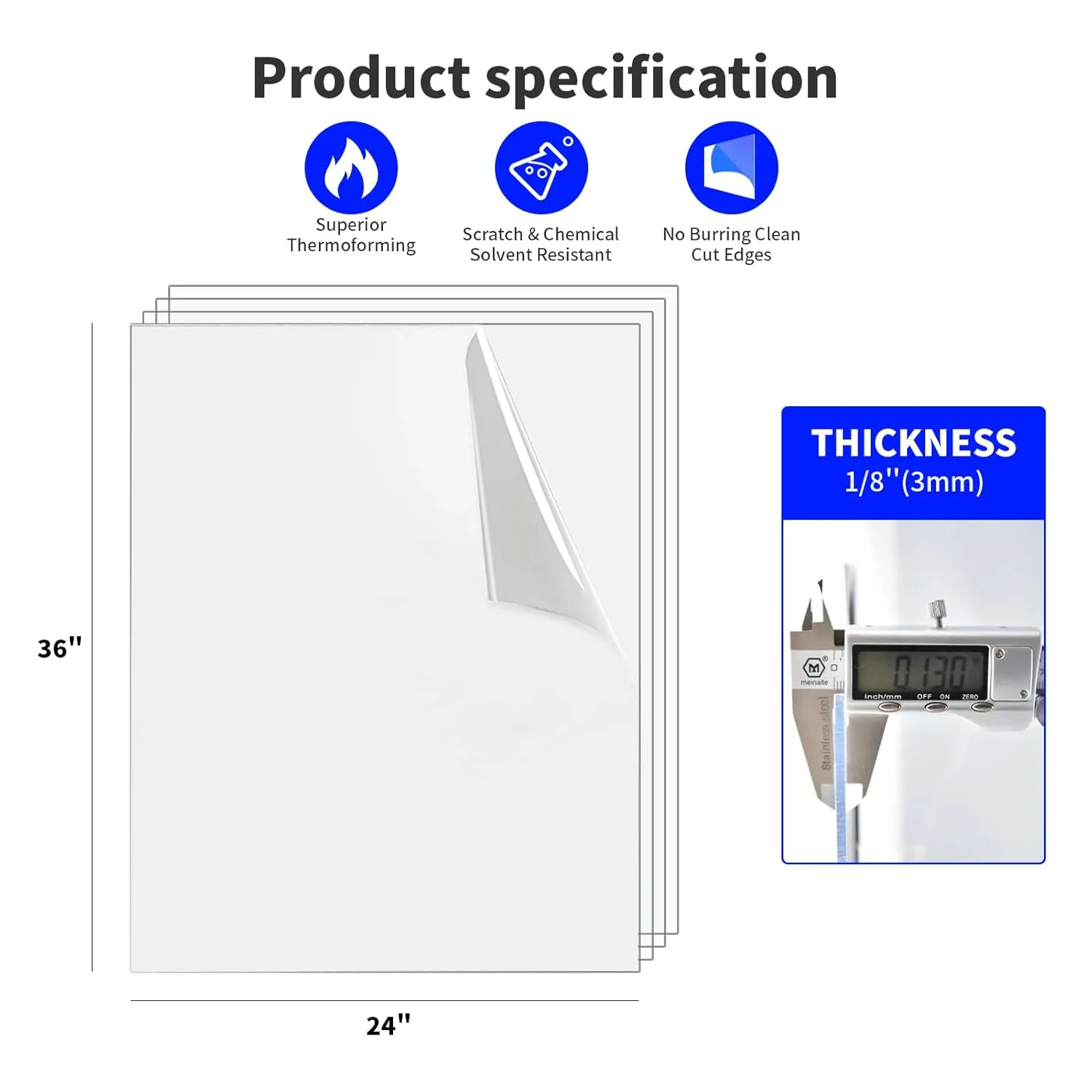 Art3d (2 Pack) 1/8" Thick Plexiglass Sheets - 36" x 24" PET Clear Acrylic Sheets for Art Design，Craft Projects, Signs, DIY in Home, Wedding, Festival,Party,Office