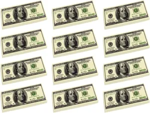 ArtCreativity 100 Dollar Bill Erasers - Set of 12-2.75 Inch Big Rubber Eraser with Money Replica Design - Fun Birthday Party Favors, Goodie Bag Fillers, Classroom, Student Gifts, School Supplies