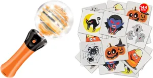 ArtCreativity Light Up Halloween Pumpkin Magic Wand Toy, Jack-O-Lantern Light Up Toys for Kids   Halloween Temporary Tattoos for Kids - Pack of 144-2 Inch Non-Toxic - Halloween Party Favors