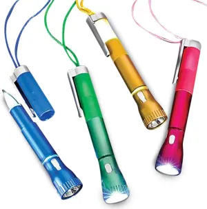 ArtCreativity Light Up Pen with Necklace, Set of 4 Flashlight Pens for Kids, Back to School Stationery Supplies, Light-Up Toy Party Favors, Stocking Stuffers, Classroom Gifts