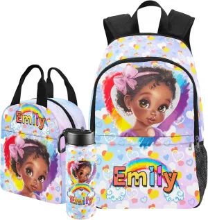 Artsadd Custom Kids Backpack with Lunch Box Set, Personalized Name School Bags Bookbag Lunch Bag for Boys Girls (Design 05)