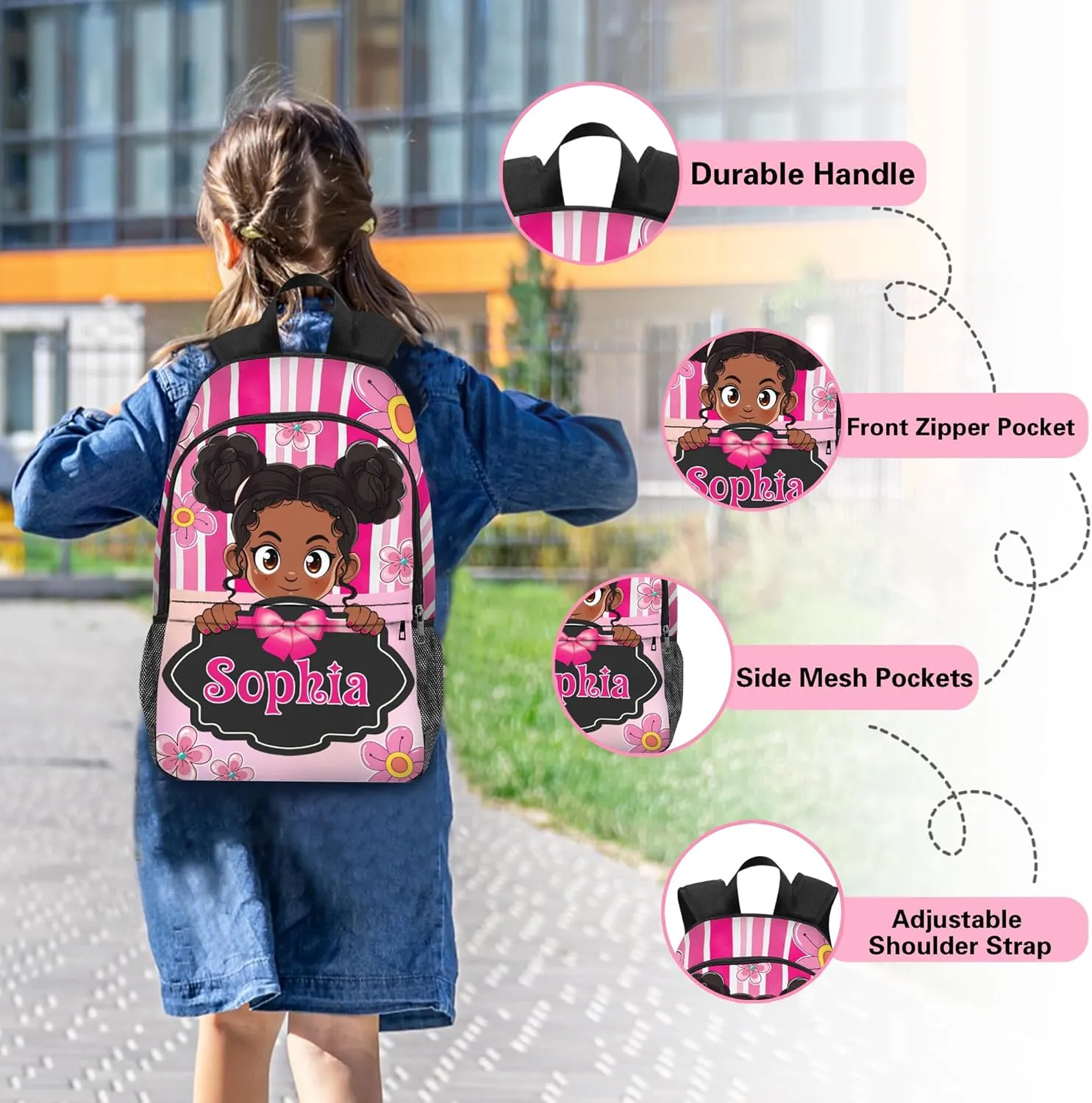 Artsadd Custom Kids Backpack with Lunch Box Set, Personalized Name School Bags Bookbag Lunch Bag for Boys Girls (Design 06)