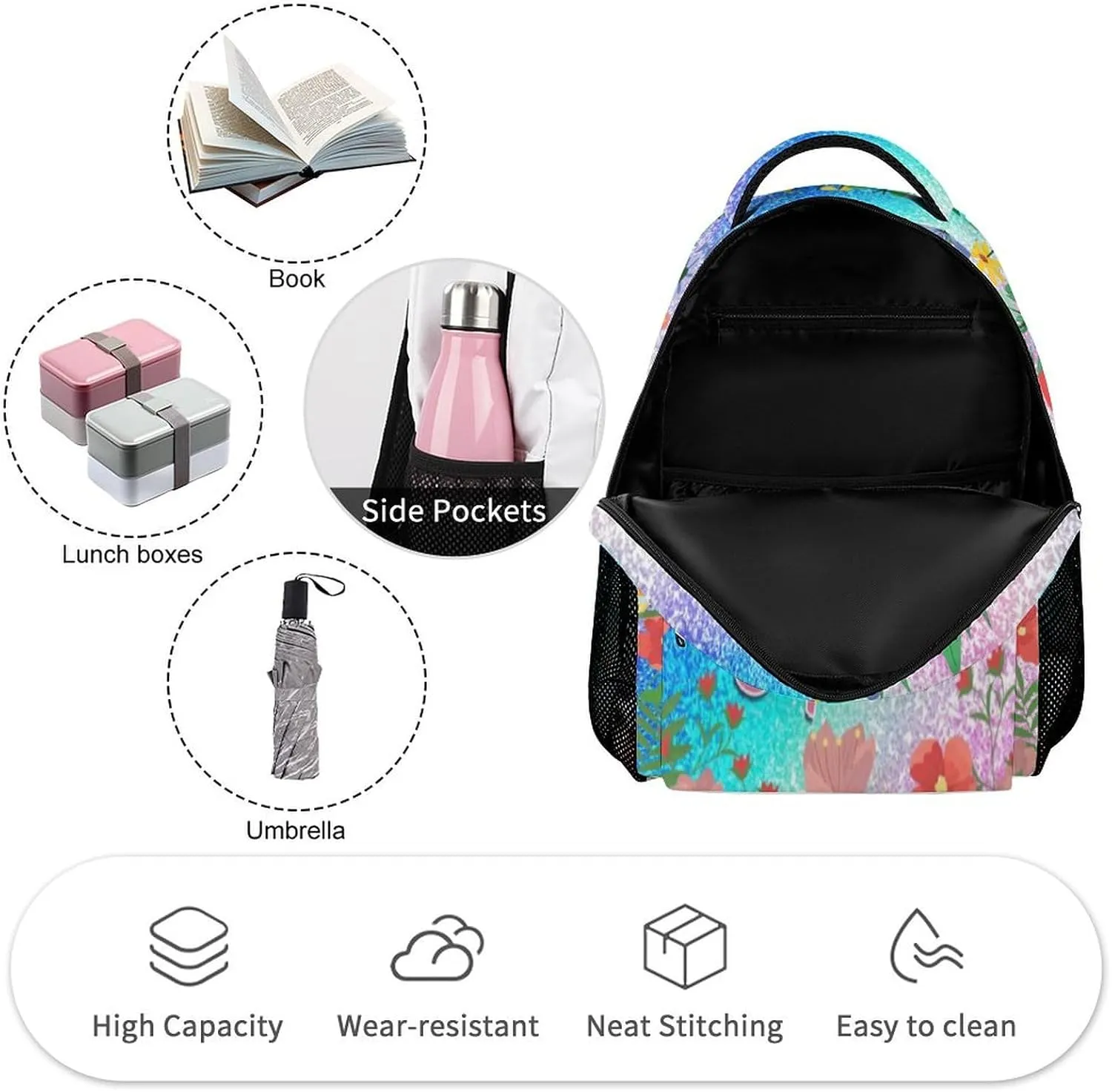 Artsadd Personalized Backpack for Girls Kids Lunch Bag Box Sets Custom Name School Bag for Preschool Kindergarten Elementary Back to School Gift for Daughter