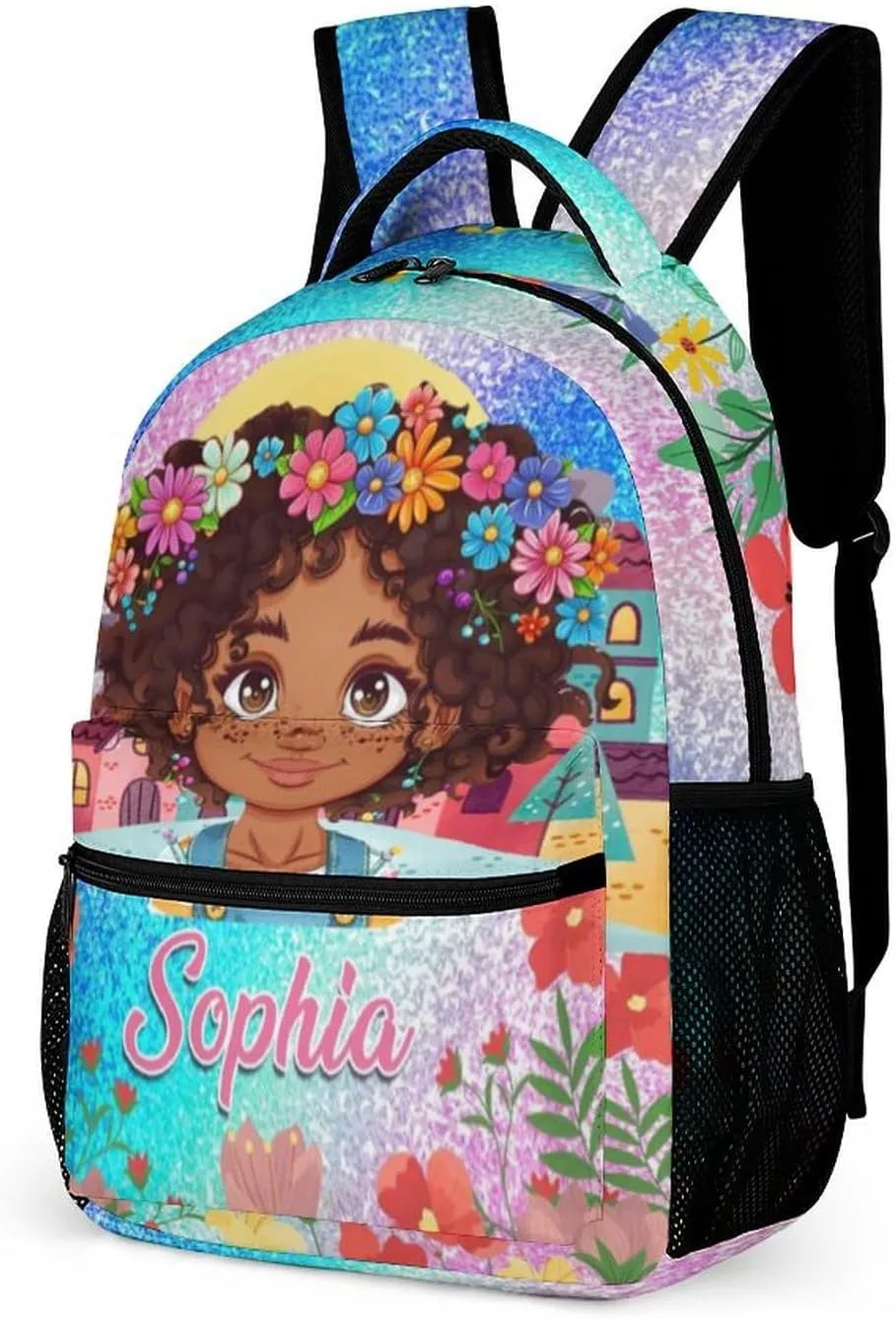 Artsadd Personalized Backpack for Girls Kids Lunch Bag Box Sets Custom Name School Bag for Preschool Kindergarten Elementary Back to School Gift for Daughter