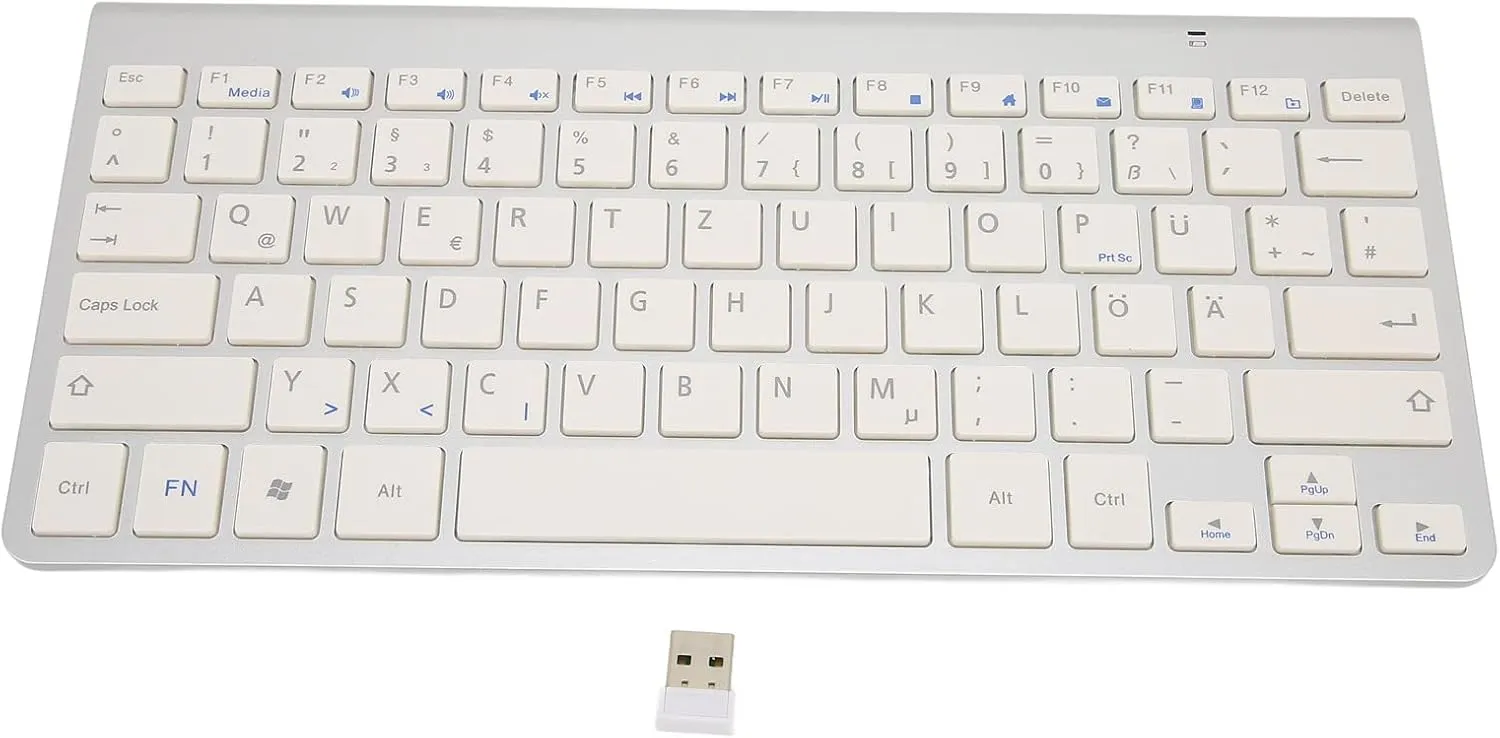 ASHATA & German & English Bilingual Language Keyboard 2.4G Cordless Keyboard for Desktop Laptop Tablet, Plug and Play