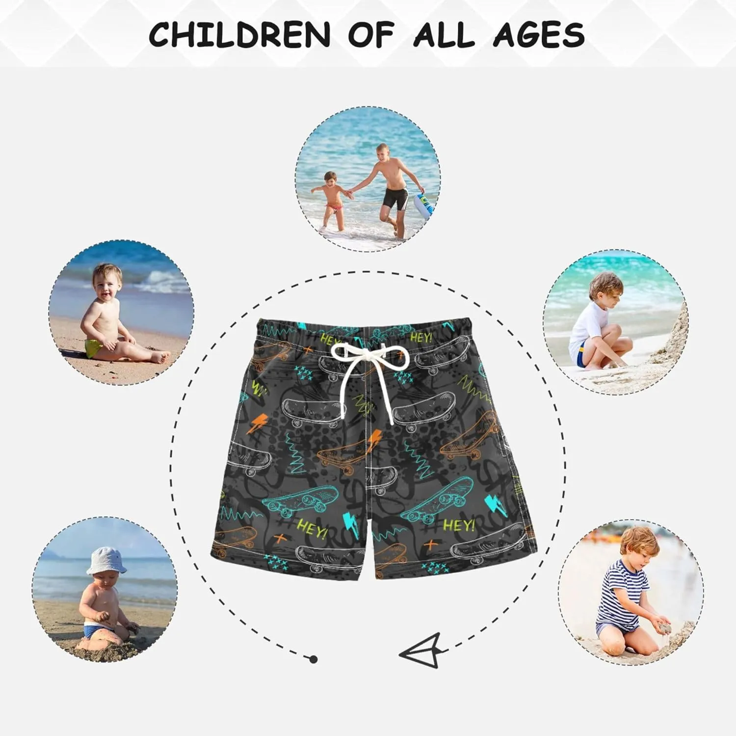 Aslsiy Boys' Swim Trunks Boys Beach Board Shorts Girls Girls Quick Dry Swimwear 2-12T