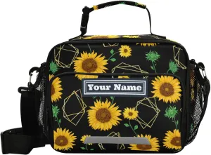 Aslsiy Custom Lunch Bag for Women Men Sunflowers Personalized Insulated Lunch BoxGolden Polygon Shapes Portable Handbag with Adjustable Shoulder Strap for Office Picnic Travel