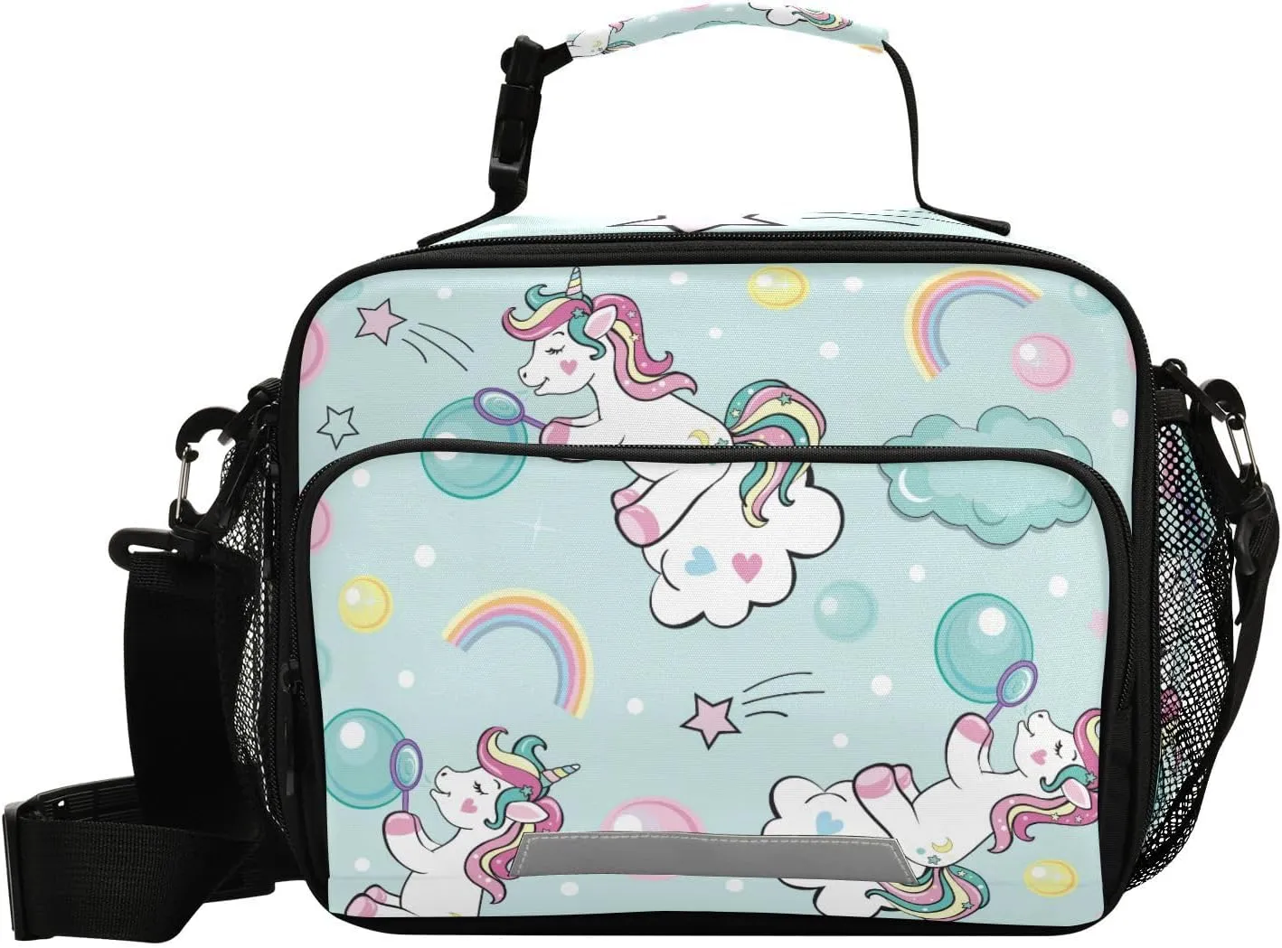 Aslsiy Lunch Bag for Women Cartoon Unicorn Insulated Lunch Box Soap Bubble Handbag with Adjustable Shoulder Strap for Office Picnic