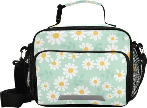 Aslsiy Lunch Bag for Women Daisy Flower Field Mint Green Insulated Lunch Box Handbag with Adjustable Shoulder Strap for Office Picnic Travel