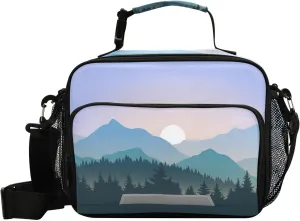 Aslsiy Lunch Bag for Women Fog Mountain Insulated Lunch Box Sunrise Handbag with Adjustable Shoulder Strap for Office Picnic Travel