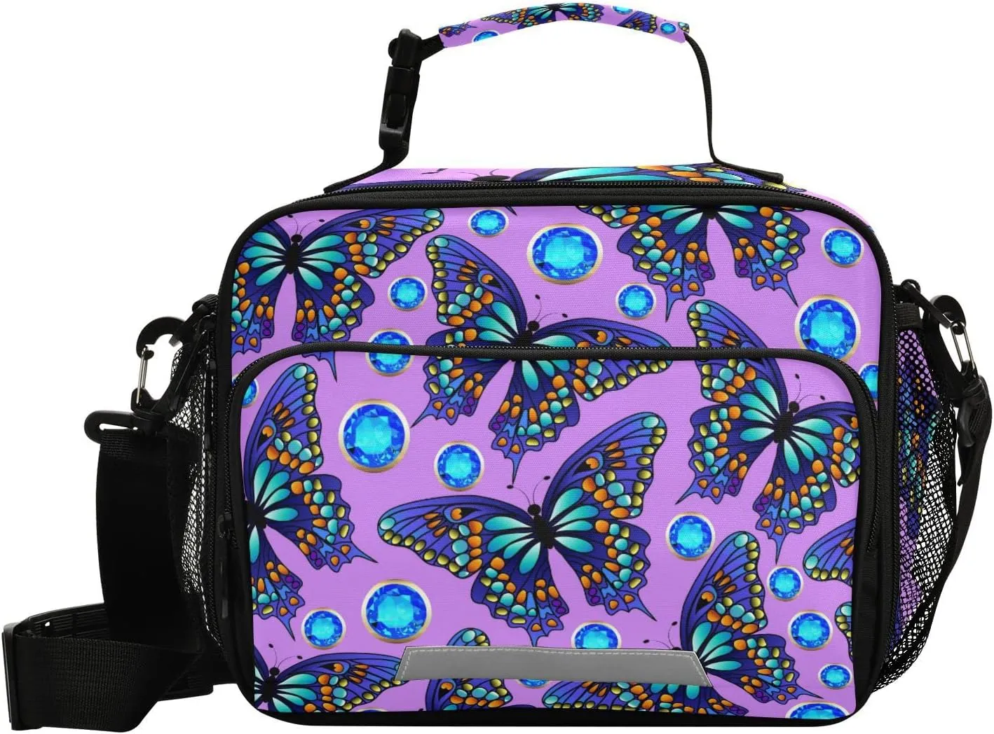 Aslsiy Lunch Bag for Women Mysterious Butterflies Insulated Lunch Box Sapphire Handbag with Adjustable Shoulder Strap for Office Picnic Travel