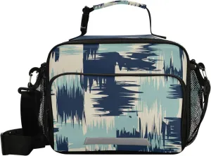 Aslsiy Navy Chaotic Camouflage Reusable Lunch Bag for Women Men, Insulated Lunch Box Handbag Portable for Office Picnic Travel Cooler Bag with Adjustable Shoulder Strap