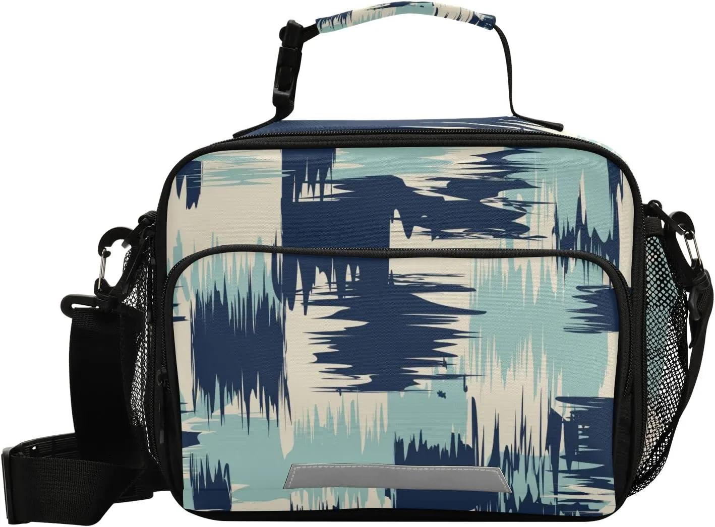 Aslsiy Navy Chaotic Camouflage Reusable Lunch Bag for Women Men, Insulated Lunch Box Handbag Portable for Office Picnic Travel Cooler Bag with Adjustable Shoulder Strap