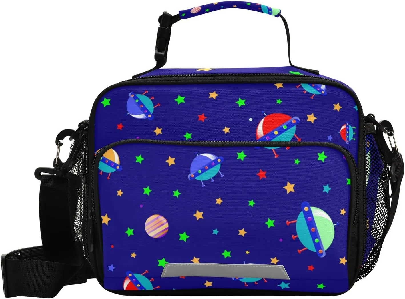 Aslsiy Saucer Space Star Pattern Reusable Lunch Bag for Women Men, Insulated Lunch Box Handbag Portable for Office Picnic Travel Cooler Bag with Adjustable Shoulder Strap