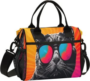 Astonish Cat Insulated Lunch Bag for Women Cooler Tote Bag Organizer with Adjustable Shoulder Strap Reusable Lunch Box