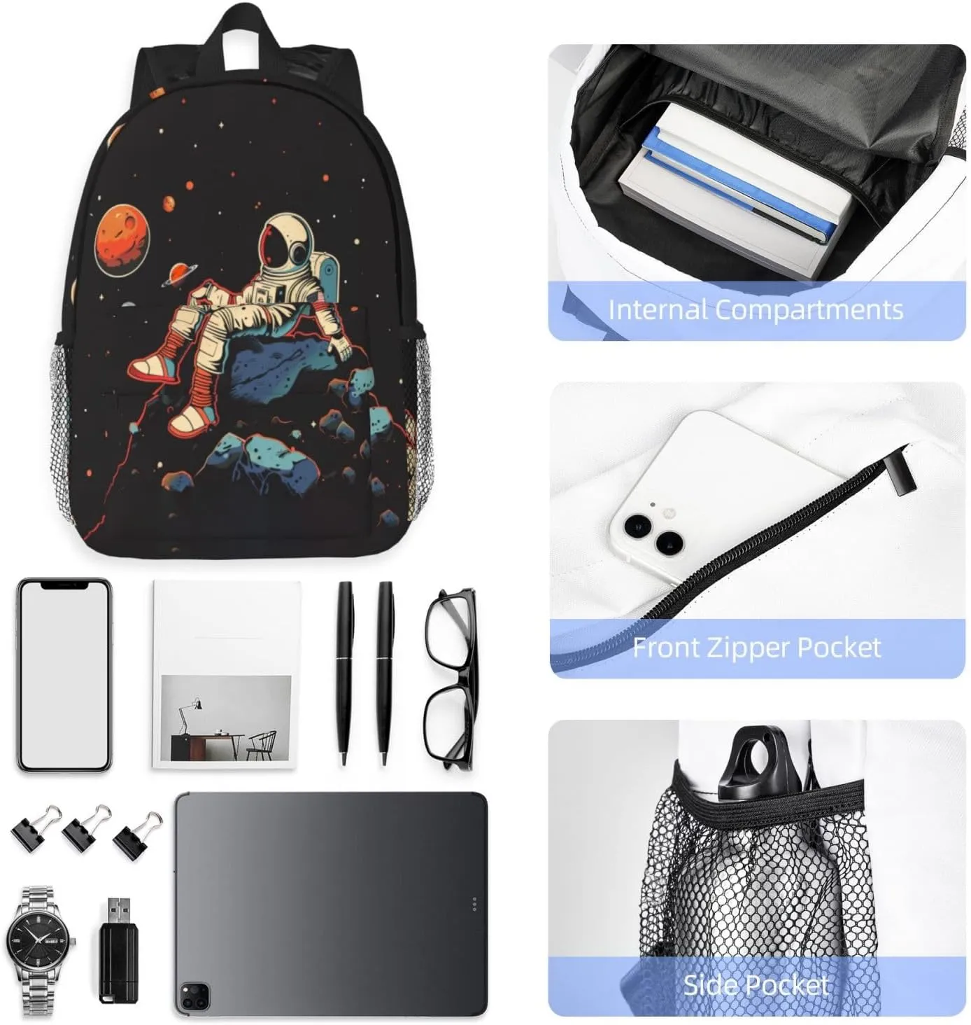 Astronaut Backpack for Boys Kids Teens Children Space Universe School Bags Galaxy Primary Middle School Bookbags Spaceman Student Daypack Gifts Lightweight Waterproof Travel Backpack 15inch