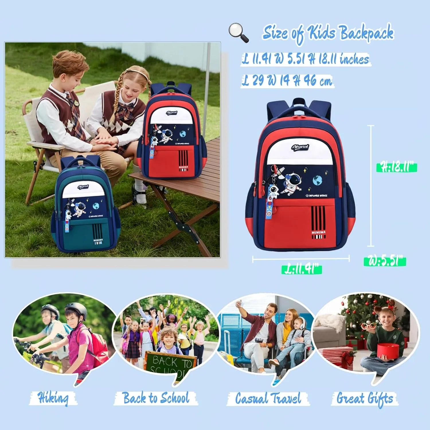 Astronaut-Space Backpack for Boys-Girls Elementary Middle School Backpack Book Bags for Girls Kids Lightweight Back Pack Red