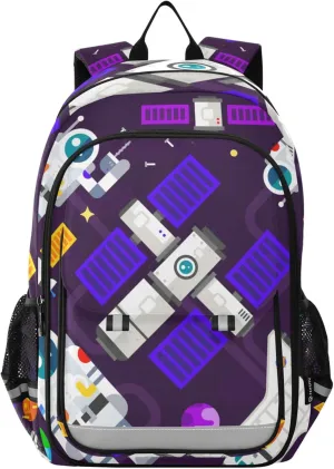 Astronauts and Spacecraft Space Planets Backpack Lightweight Bookbag Travel Laptop Backpack College School Computer Bag with Reflective Stripes