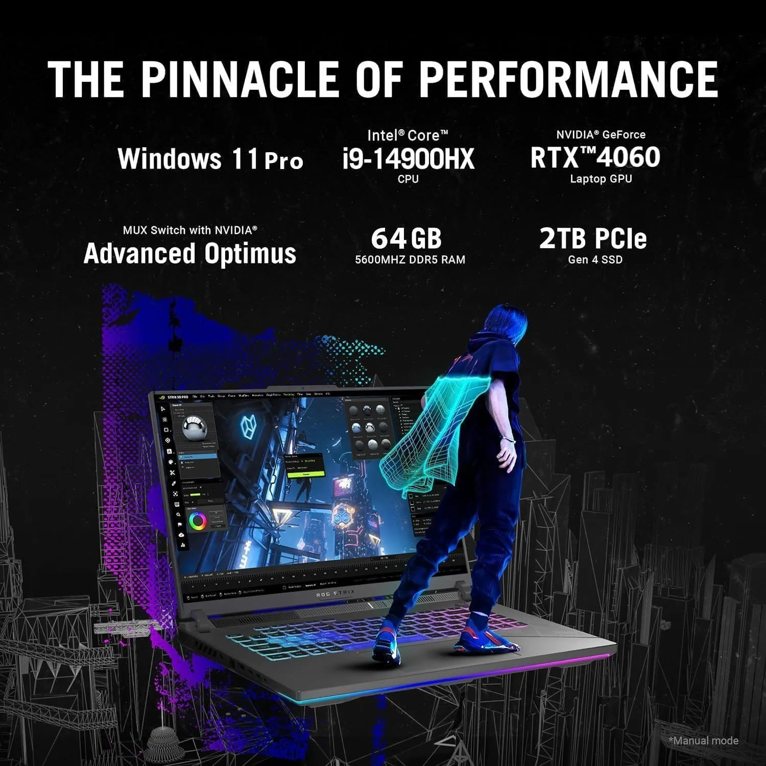 ASUS ROG Strix G16 Gaming Laptop, 16" QHD  240Hz WQXGA Display, Intel i9-14900HX, GeForce RTX 4060, 64 GB DDR5 RAM, 2 TB SSD, Backlit KB, Windows 11 Pro & Office Lifetime License, w/Accessories