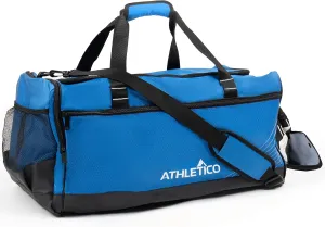 Athletico Sideline Soccer Duffle - Soccer Bag for Basketball, Volleyball & Football | Duffel Includes Separate Cleats Compartment For Men & Women (Blue)