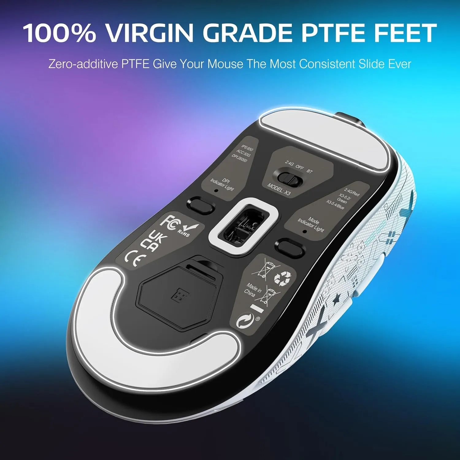 ATTACK SHARK X3 Lightweight Wireless Gaming Mouse, 49g Tri-Mode Bluetooth/2.4G/USB-C Wired Mouse, PAW3395 26K DPI Sensor, 200h Battery Life, Programmable Buttons, Griptape for PC/Laptop/Mac