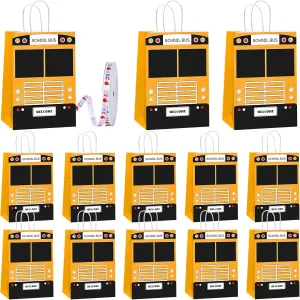 Augacage 12 Set School Bus Goodie Bag Include 12 School Bus Bags with Handles 12 Thank You Cards 1 Roll Ribbon School Bus Driver Appreciation Gifts Graduation End of Year Gift