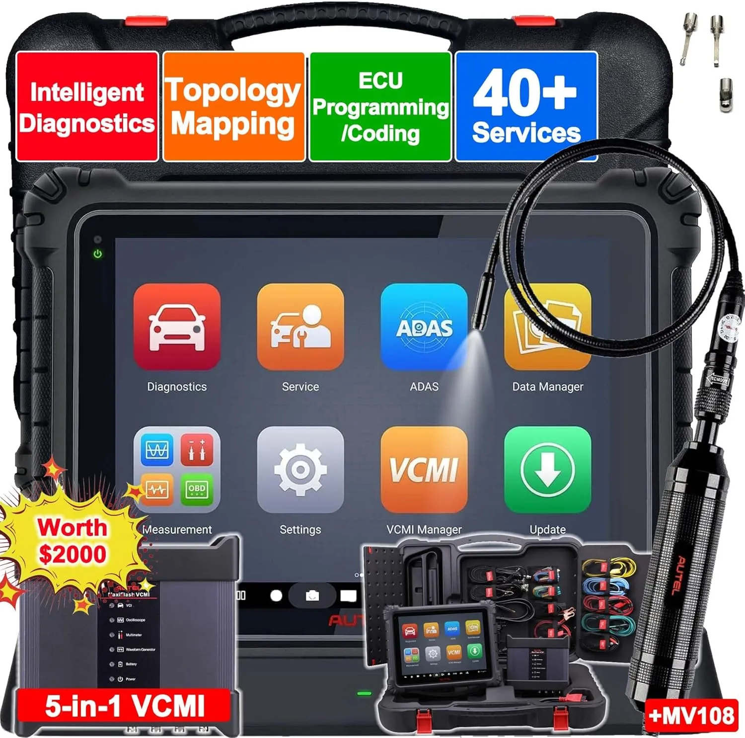 Autel Scanner MaxiSys Ultra, with MV108, 2025 Motor TruSpeed Repair, Topology 2.0, [$2000] 5-in-1 VCMI, ECU Coding/Programming, Bi-Directional, 40  Services, Advanced MS909 MS919 Ultra Lite MS908
