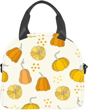 Autumn style cute naive animals flowers leaf pumpkin rain coat Insulated Adult Lunch Bag with Shoulder Strap for Women Lightweight Reusable Portable Freezable Lunch Tote Bag for Work Picnic