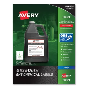 Avery® Ultraduty Ghs Chemical Waterproof And Uv Resistant Labels, 4 X 4, White, 4/sheet, 50 Sheets/pack