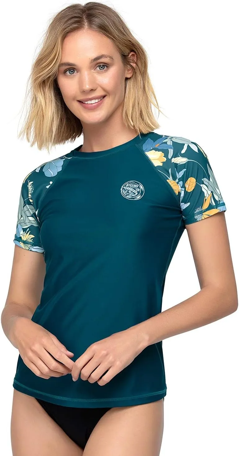AXESEA Women's Rashguard Short Sleeve Rash Guard Swim Shirt UV Sun Protection Swimsuit Tops