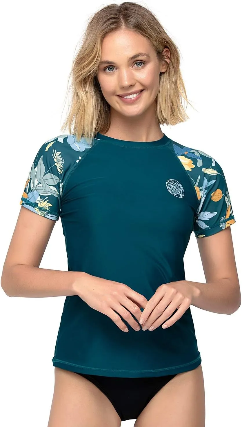 AXESEA Women's Rashguard Short Sleeve Rash Guard Swim Shirt UV Sun Protection Swimsuit Tops