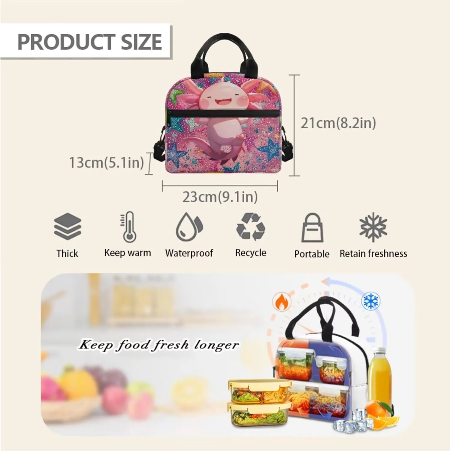 Axolotl Girls Backpack 8-10 Years Old Trendy Pink School Bag for Primary Kids 5 Grade Stars 3 Pcs Bookbag with Lunch Bag Pencil Case Back to School Gift